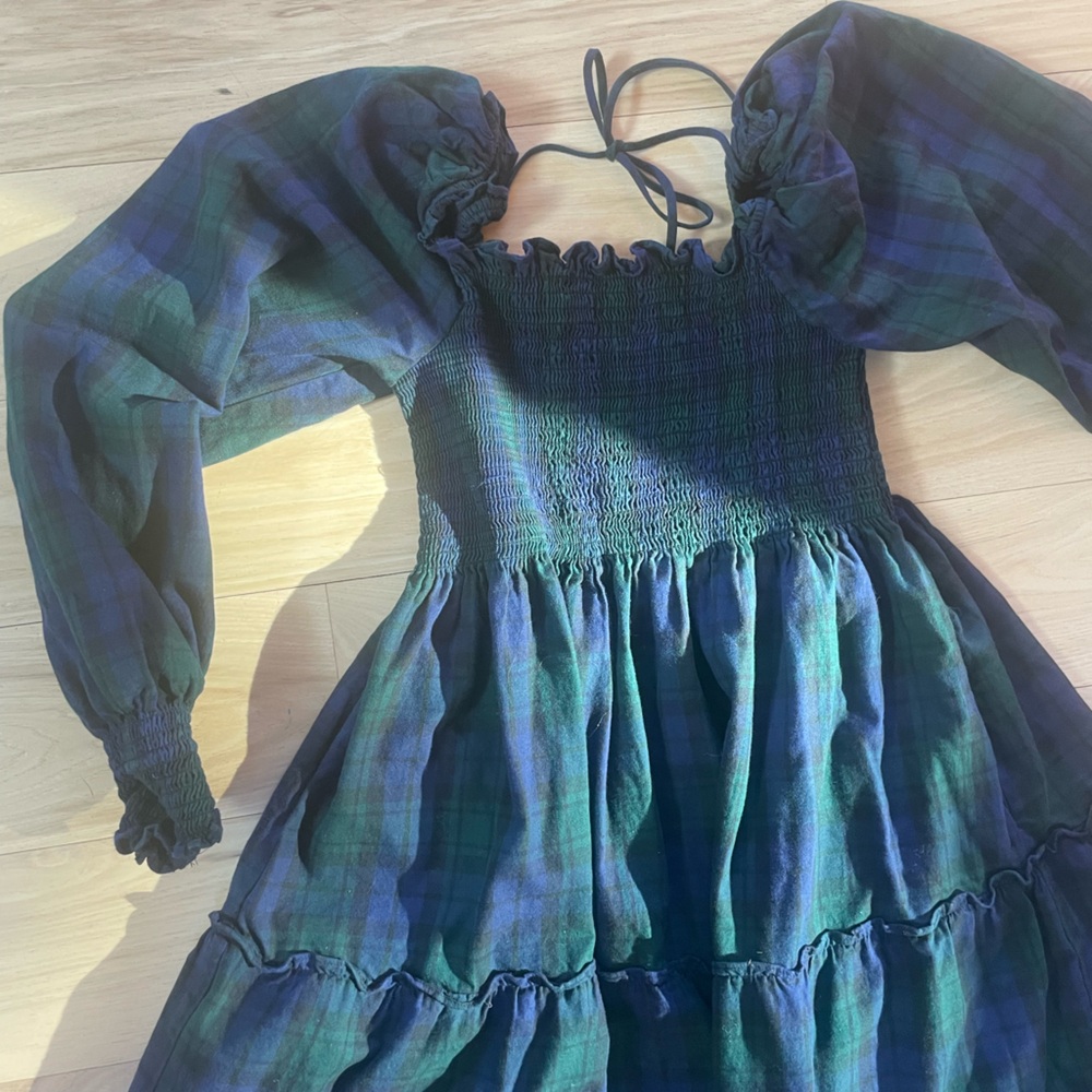 Hill House Home Long Sleeved Nap Dress - navy and green plaid - Picture 5 of 10